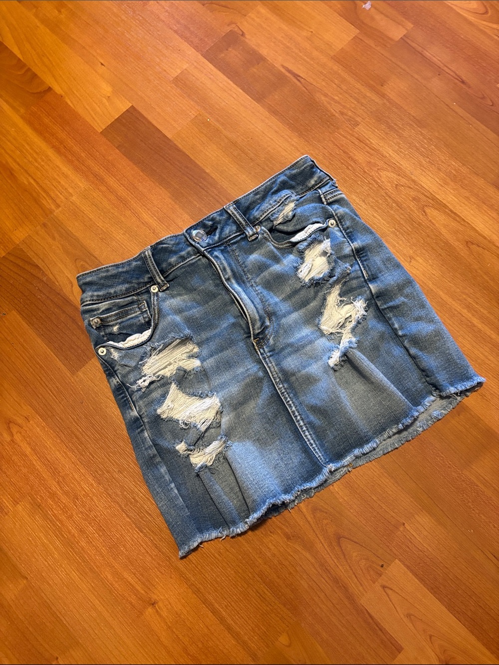 American Eagle Outfitters Distressed Blue Denim Mini Skirt